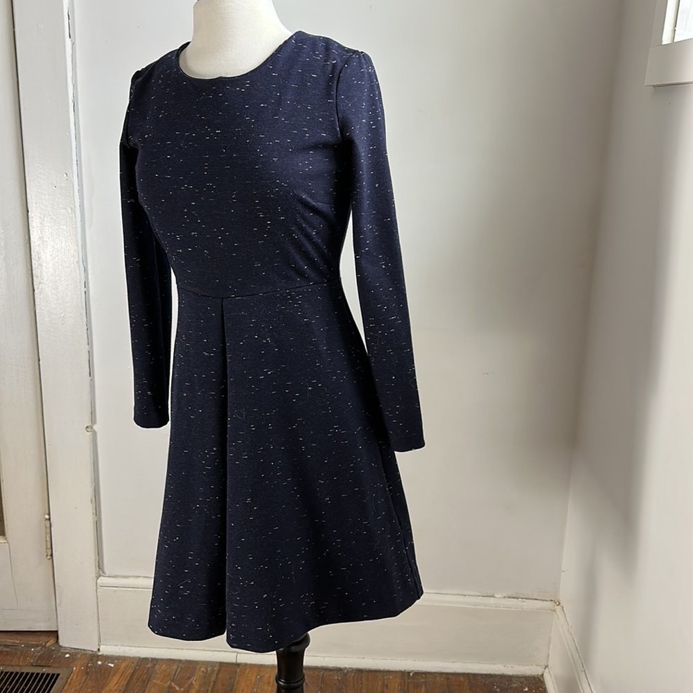 Sz 4 Small Medium Madewell Navy Blue Long Sleeve MIDI Fit and Flare Skater Dress - Picture 3 of 5